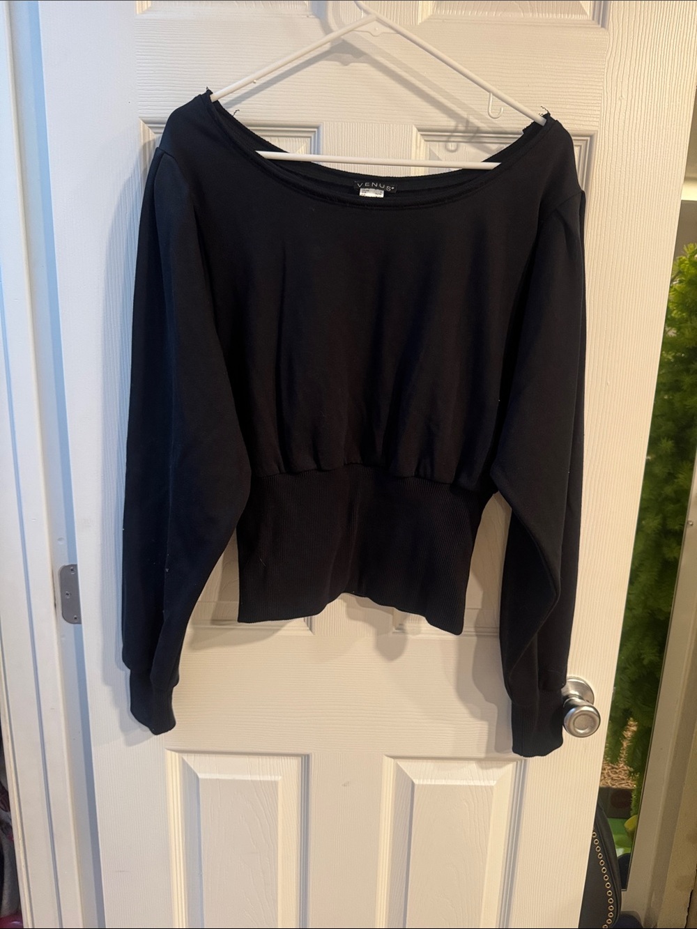 VENUS Black Crewneck Waist-Panel Sweatshirt